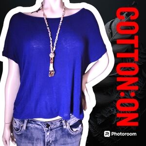 COTTON:ON Bright Indigo Oversized Crop Top w/ Boat Neck Light Super Soft Sz OS